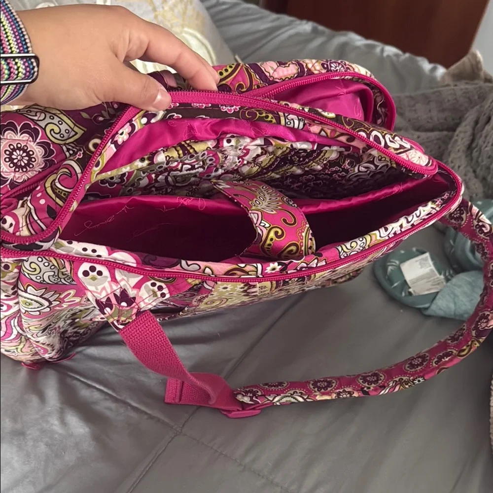 Vera Bradley Pink and Green Quilted Laptop Backpack - Picture 4 of 5